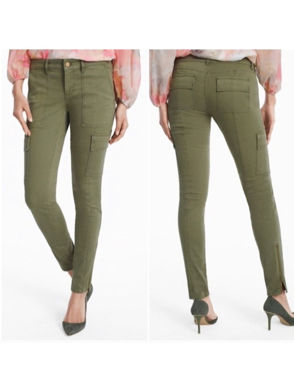 White House Black Market The Skimmer Olive Green Skinny Cargo Pants Size 4